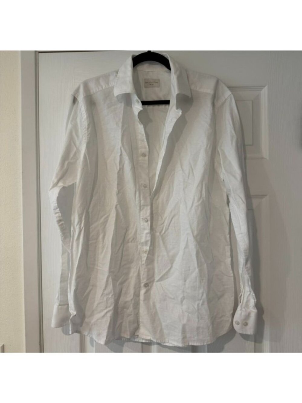 Jack Victor Danforth Stretch Cotton Linen Blend White Dress Shirt Size Large